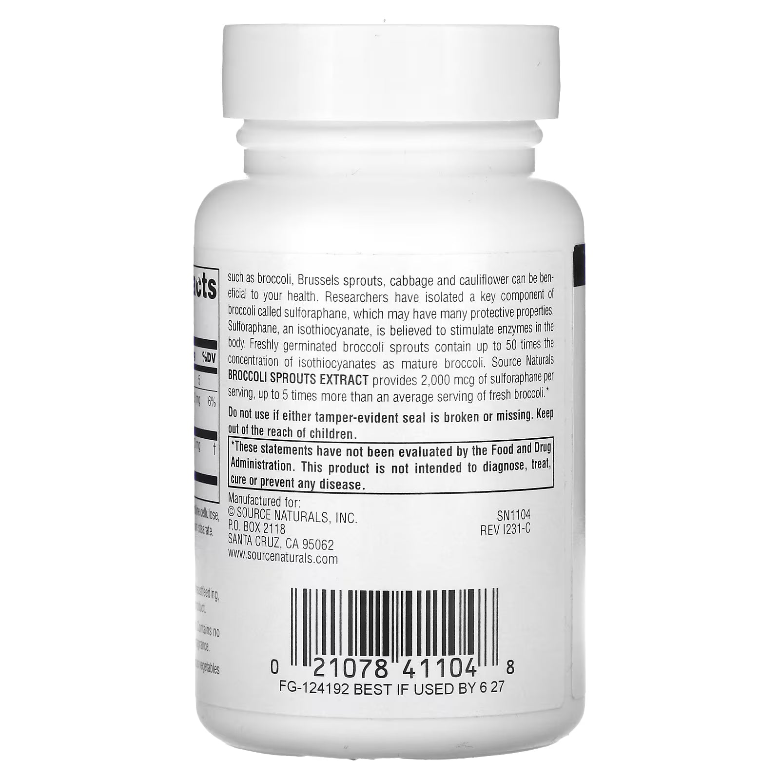 Source Naturals Broccoli Sprouts Extract 60 Tablets (125 mg Per Tablet)