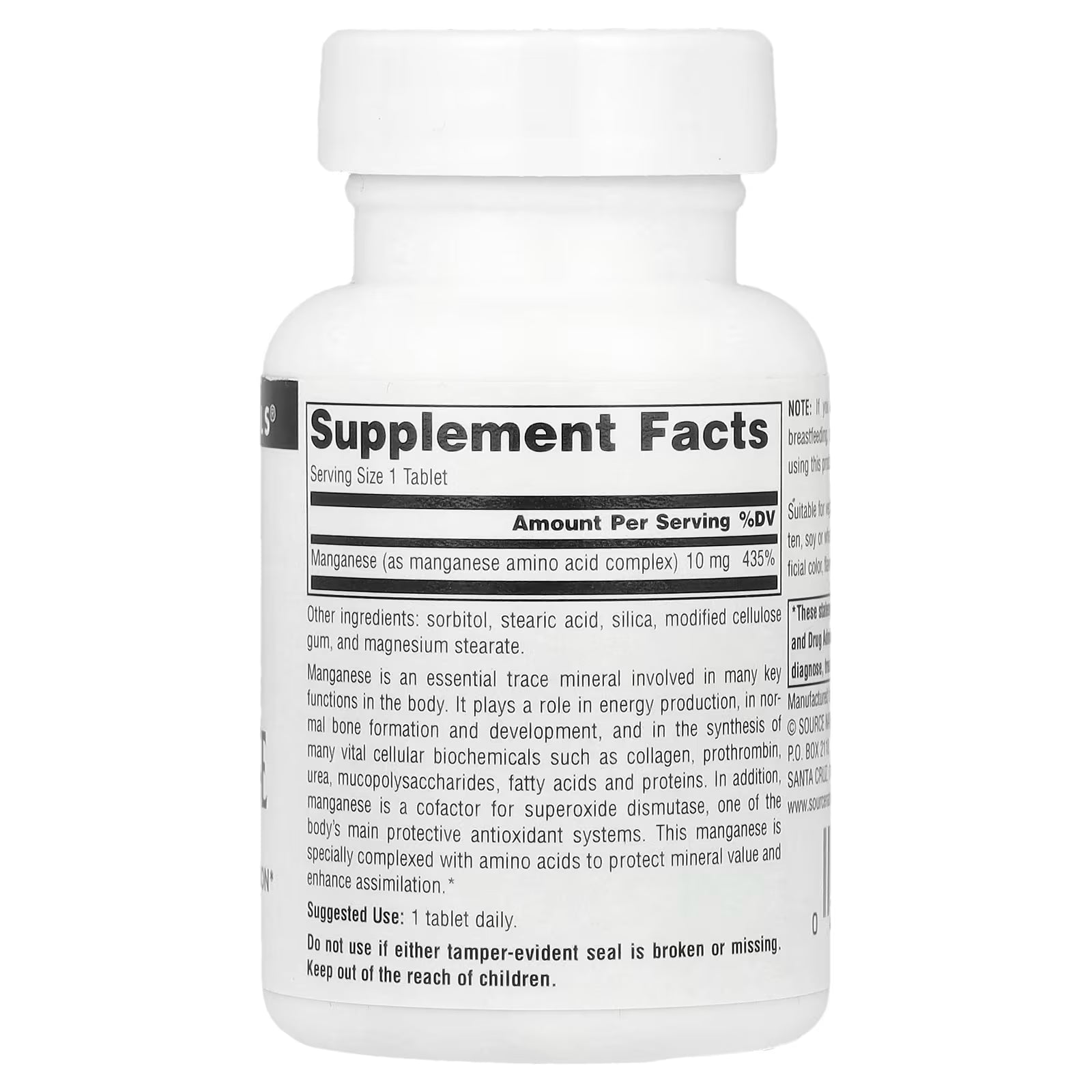 Source Naturals Manganese 10 mg 100 Tablets