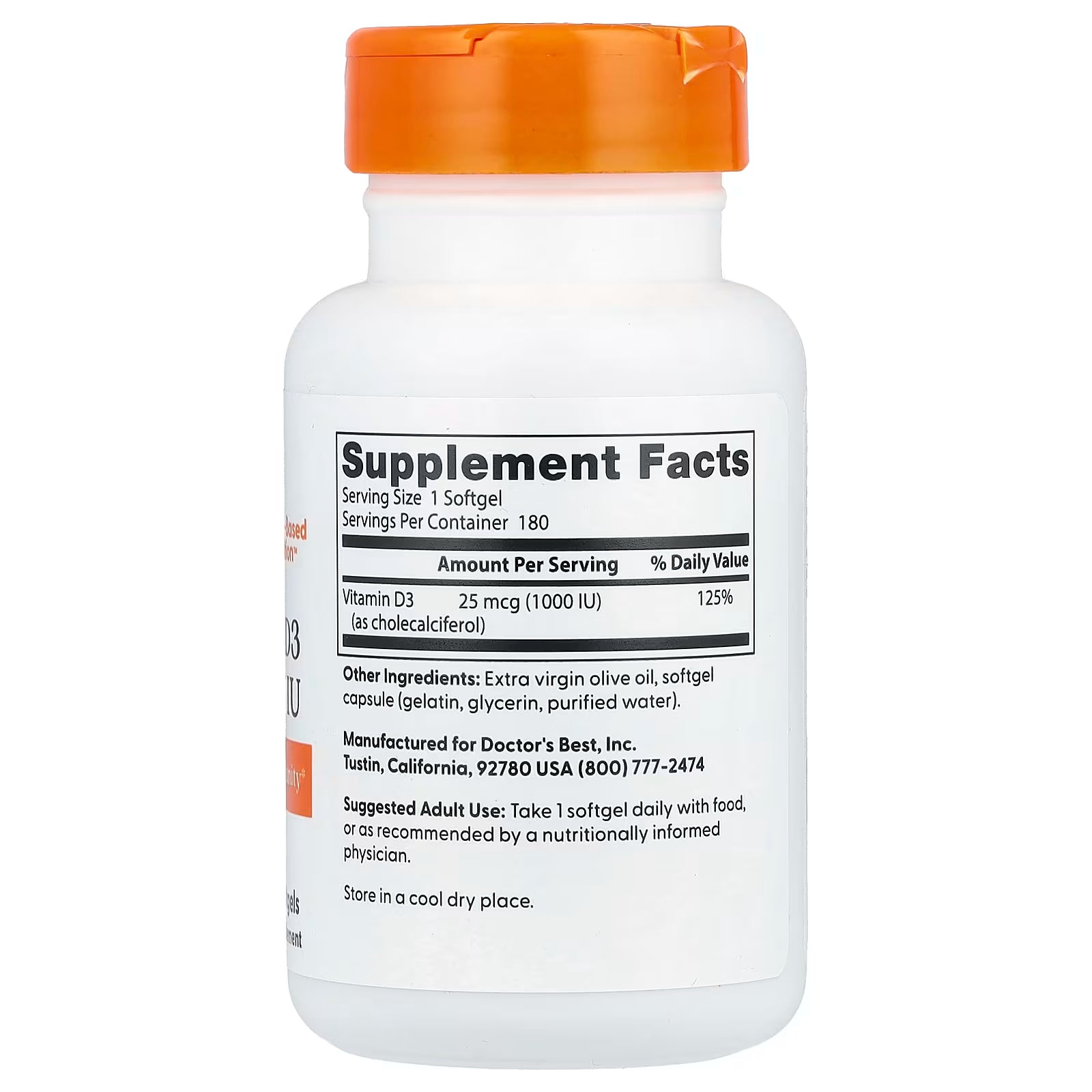 Doctor's Best Vitamin D3 25 mcg (1,000 IU) 180 Softgels