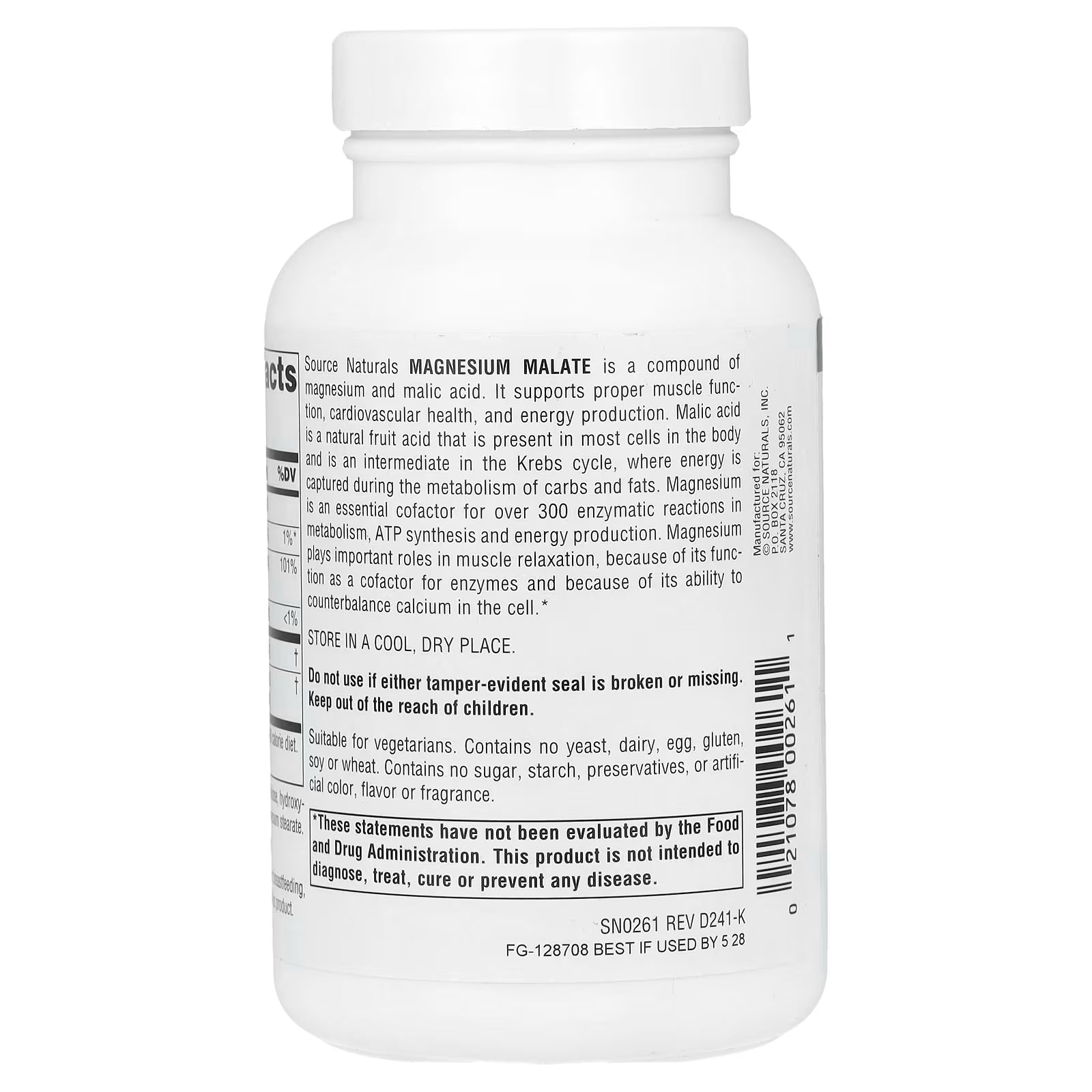 Source Naturals Magnesium Malate 1250mg Per Tablet, 90 Tablets