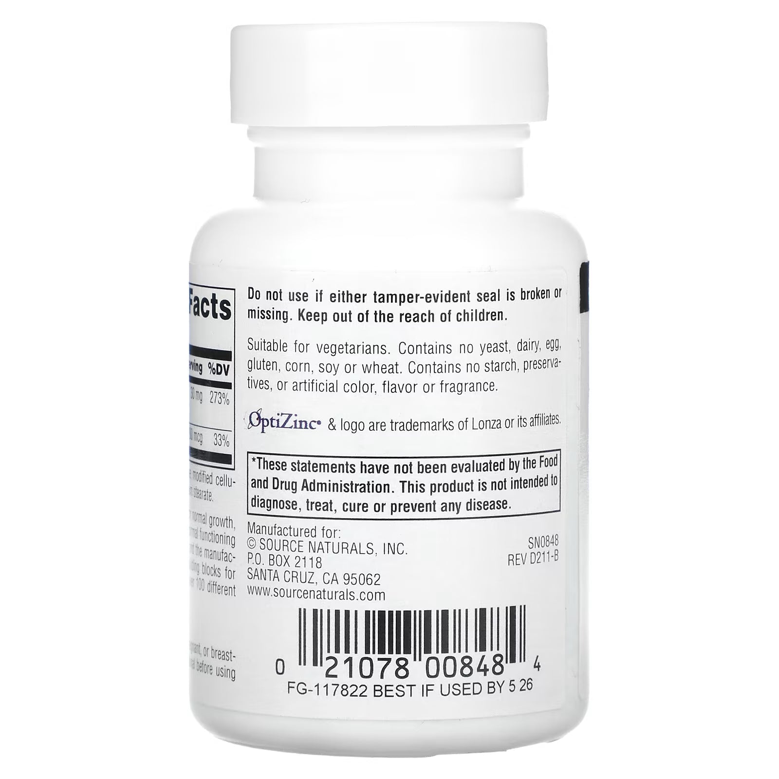 Source Naturals OptiZinc 120 Tablets