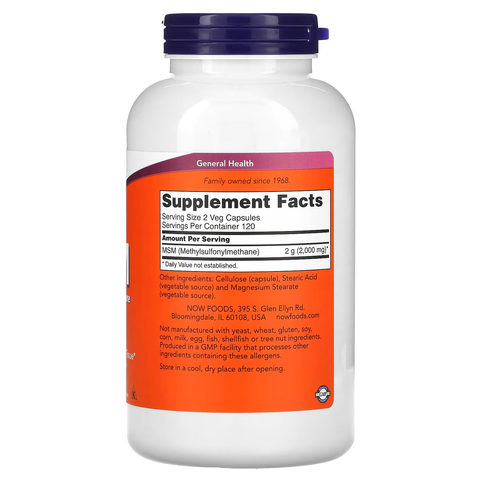 Now MSM (Methylsulfonylmethane) 1000mg 240 Veg Capsules