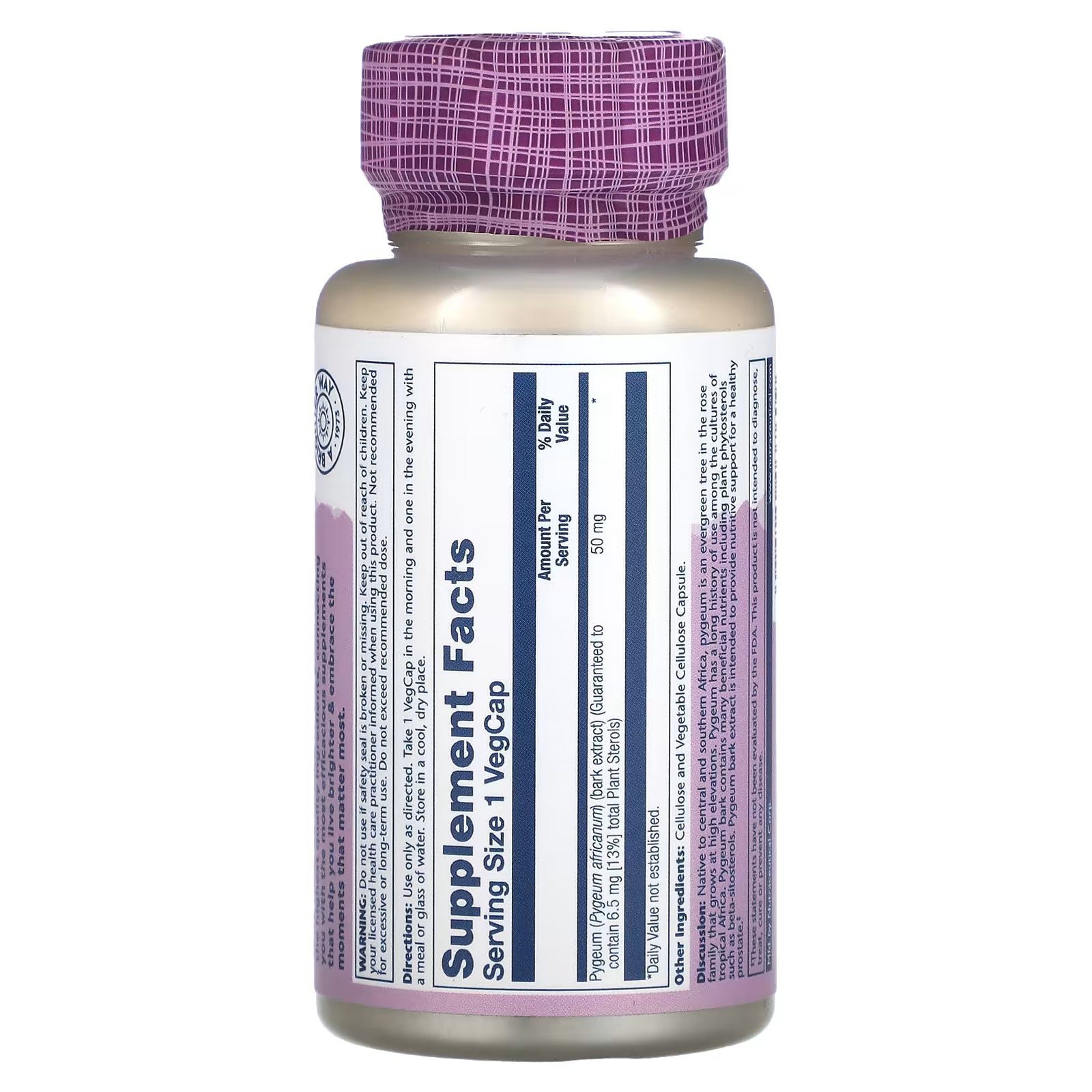 Solaray Pygeum 50 mg, 60 Veg Caps