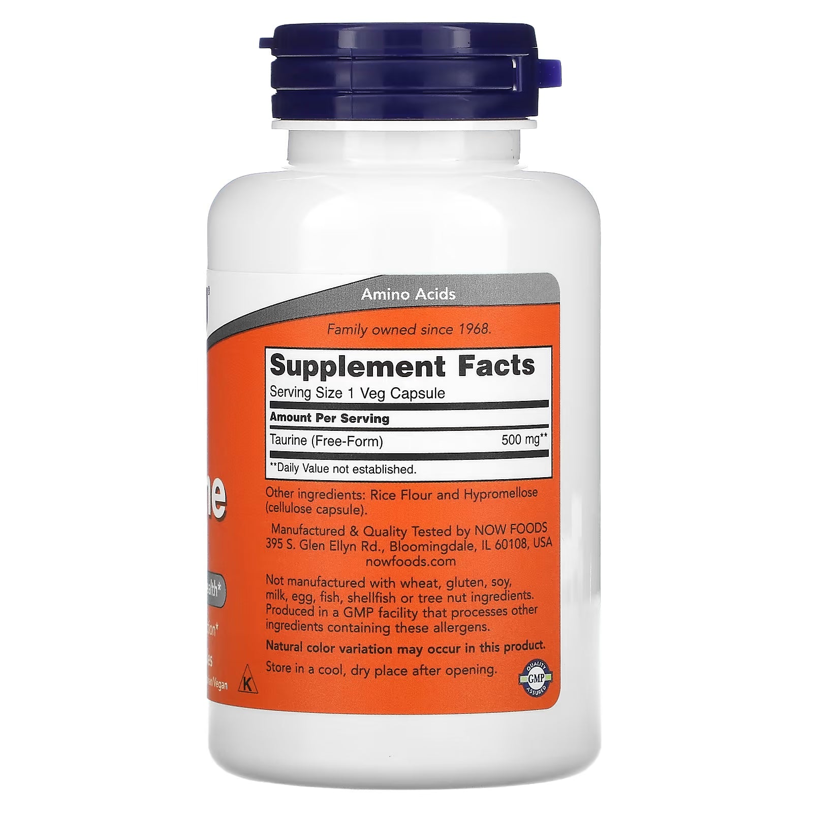 NOW Foods Taurine 500mg 100 Veg Capsules