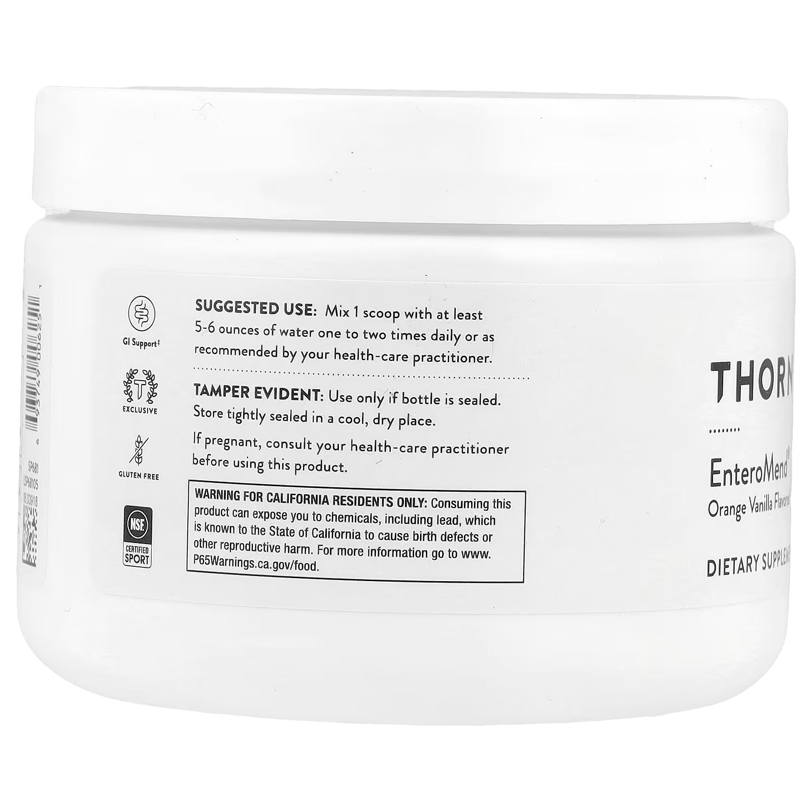 Thorne Research EnteroMend 5.9 Oz (168 g) Orange Vanilla Flavour
