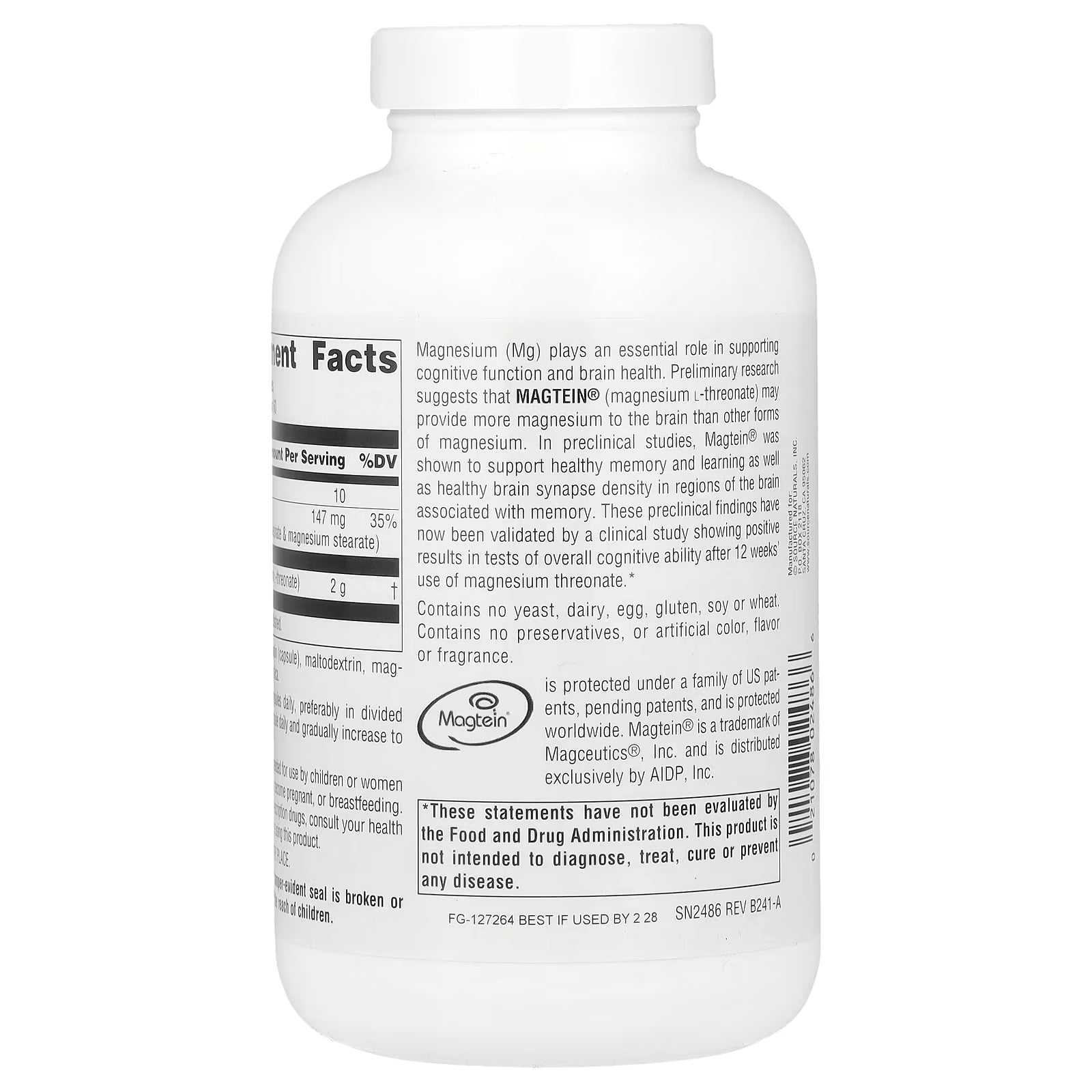 Source Naturals Magtein 2,000mg 180 Capsules