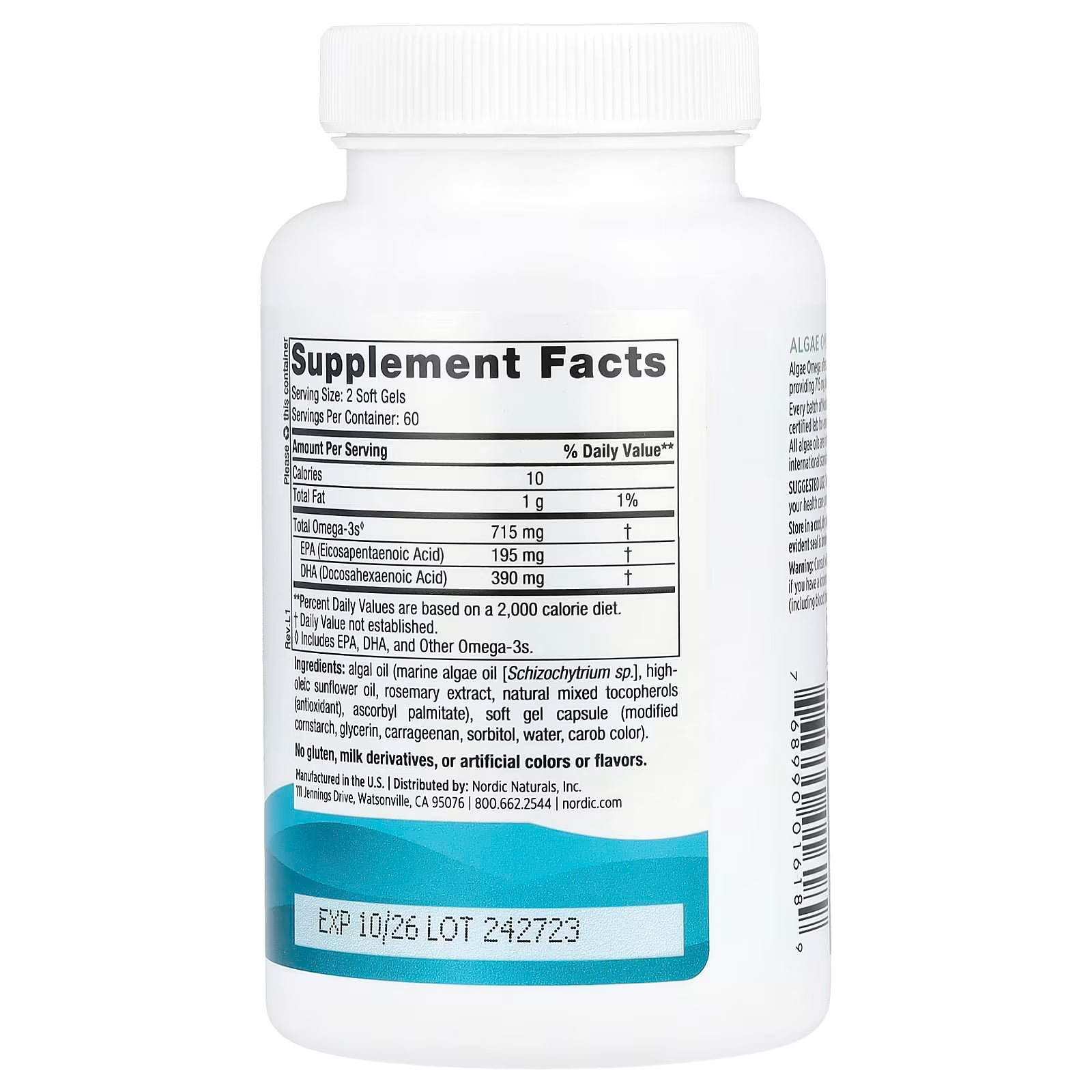 Nordic Naturals Algae Omega 715mg Omega 3, 120 softgels