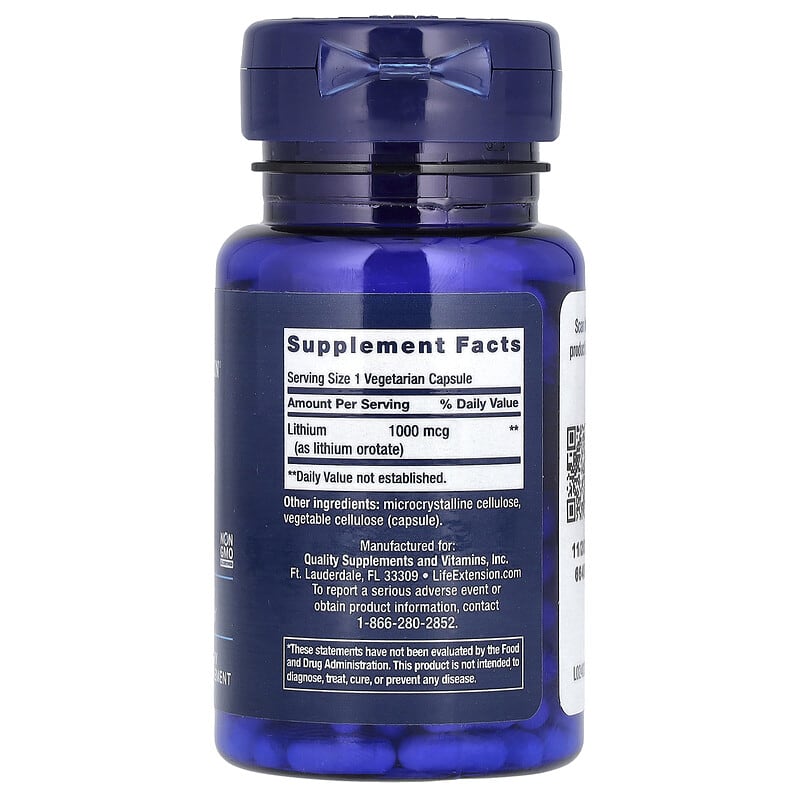Life Extension Lithium 1,000 Mcg 100 Vegetarian Capsules, 100 Count