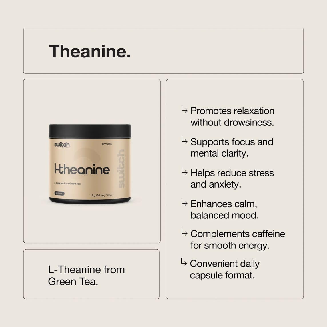 Switch Nutrition L-Theanine From Green Tea, 60 Capsules