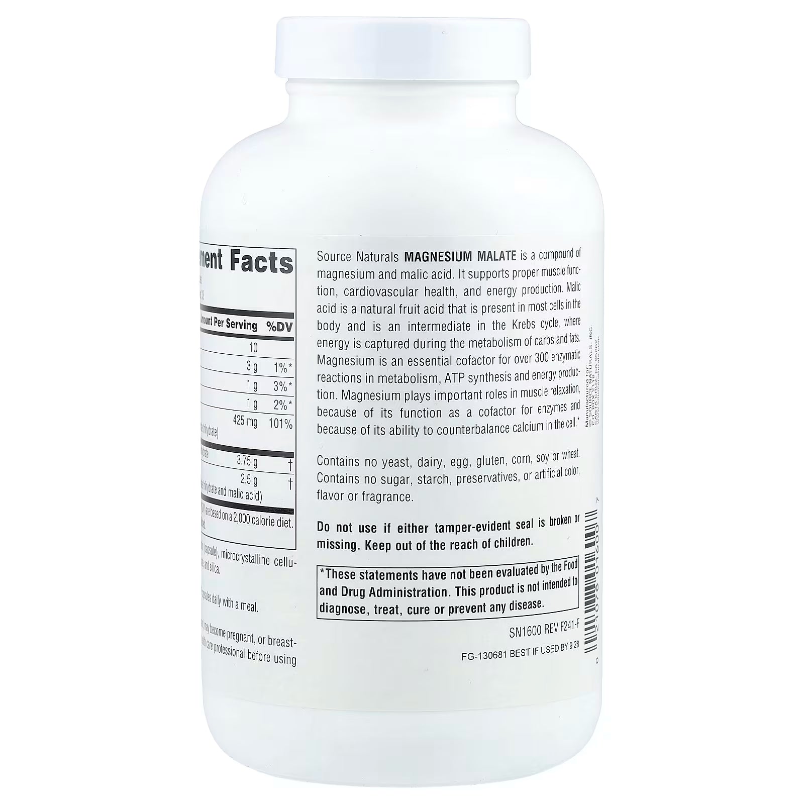 Source Naturals Magnesium Malate 200 Capsules 3,750 mg Per Serving