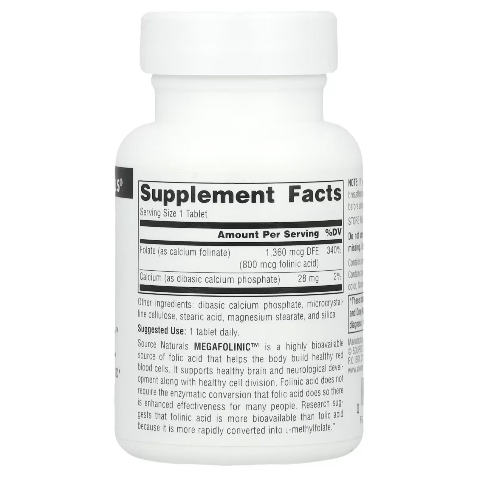 Source Naturals MegaFolinic 800mcg - 120 Tablets