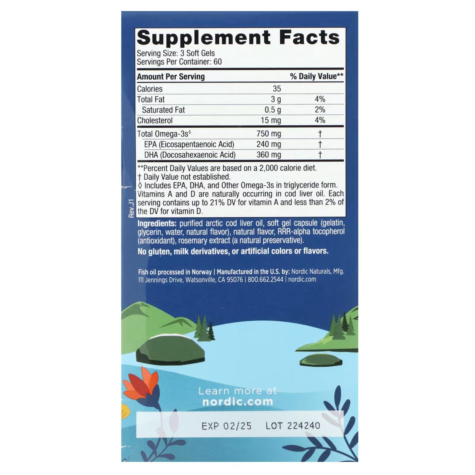Nordic Naturals Lemon Flavour Arctic Cod Liver Oil 180 Capsules