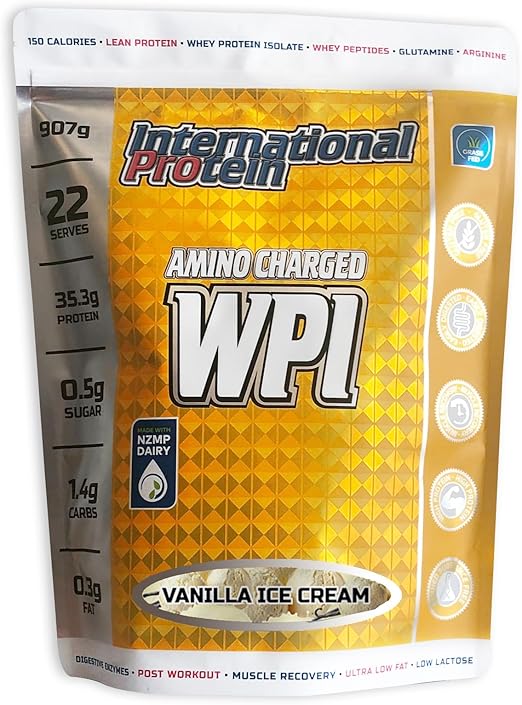 International Protein Amino Charged Vanilla Ice Cream Flavour Whey Protein Isolate Powder 907 g