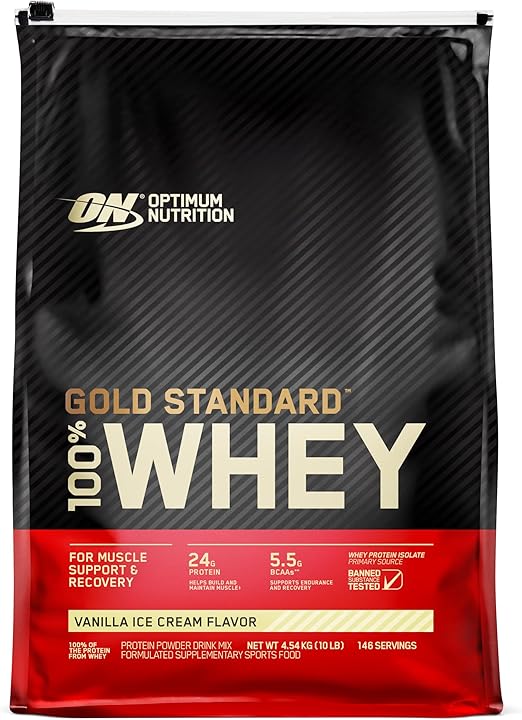 Optimum Nutrition Gold Standard 100% Whey Protein Powder, Vanilla Ice Cream 4.54kg
