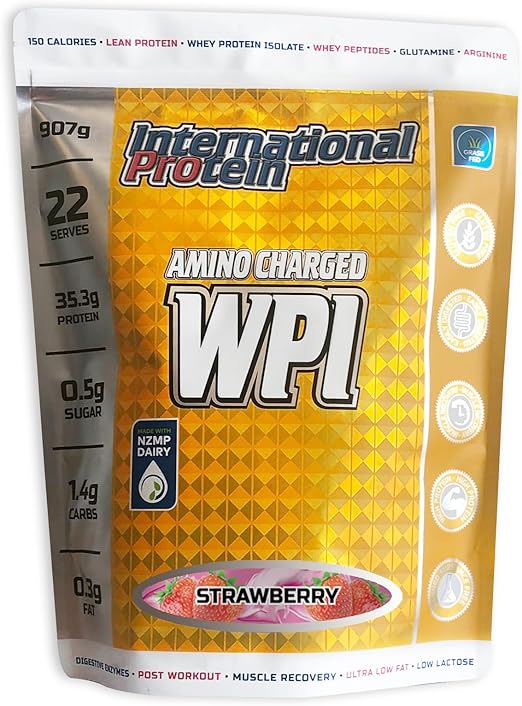 International Protein Amino Charged Strawberry Flavour Whey Protein Isolate Powder 907 g