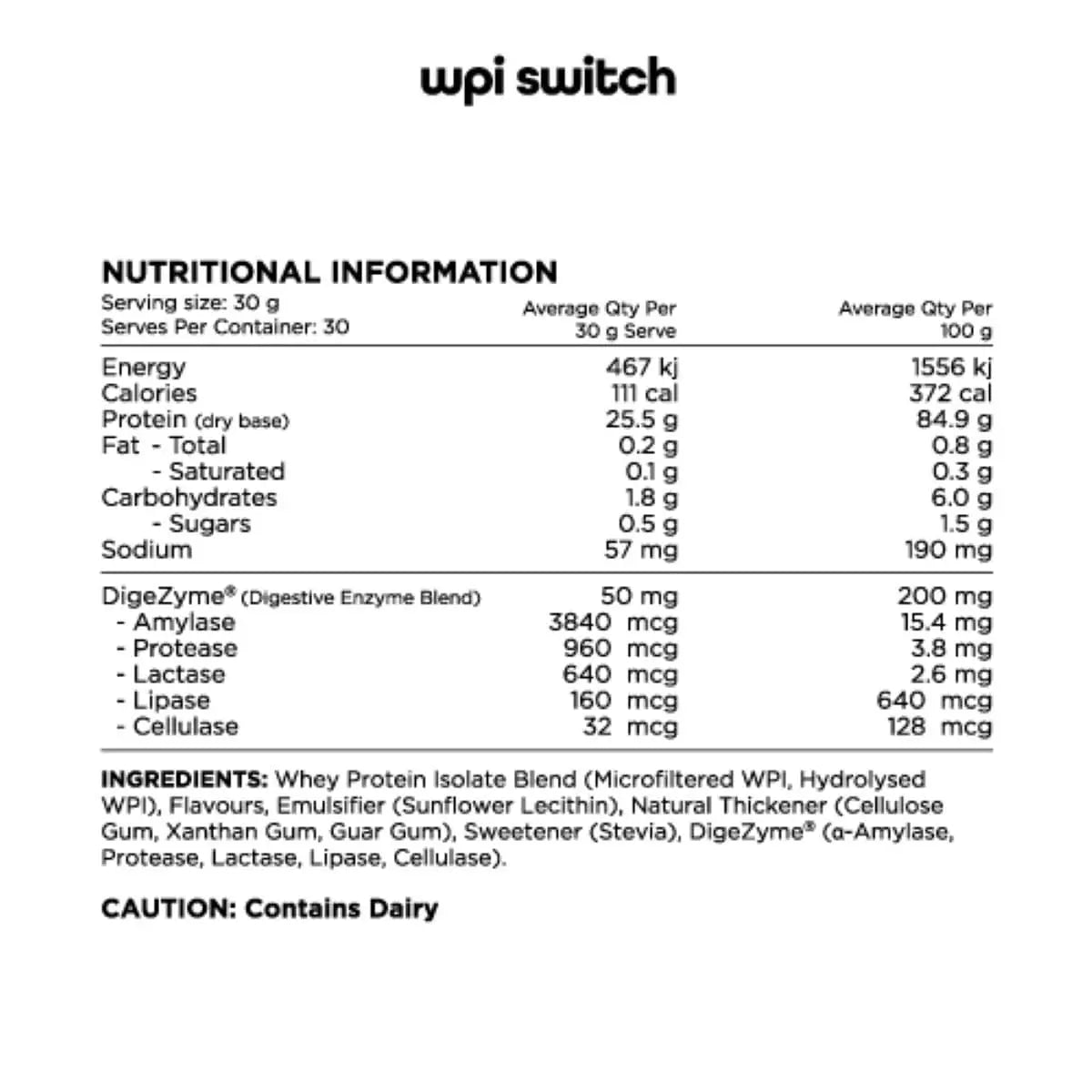 Switch Nutrition WPI-95 Switch Vanilla Creme Premium Whey Protein Isolate 900 g