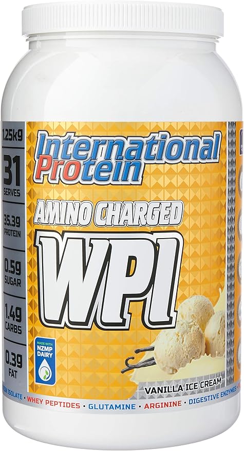 International Protein Amino Charged Vanilla Ice Cream Flavour Whey Protein Isolate Powder 1.25 kg
