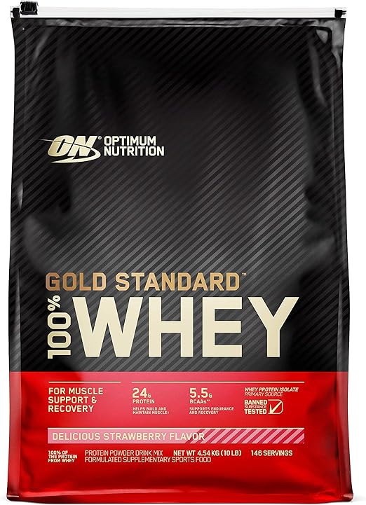 Optimum Nutrition Gold Standard 100% Whey Protein Powder, Strawberry 4.54kg