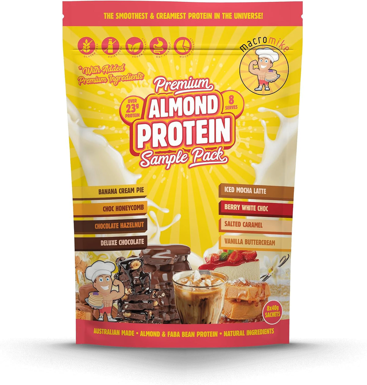 Macro Mike Premium Almond Protein Powder Sample Sachets 40 g (Pack of 8)