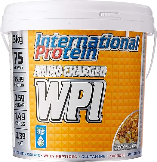 International Protein Amino Charged Caramel Popcorn Flavour Whey Protein Isolate Powder 3 kg