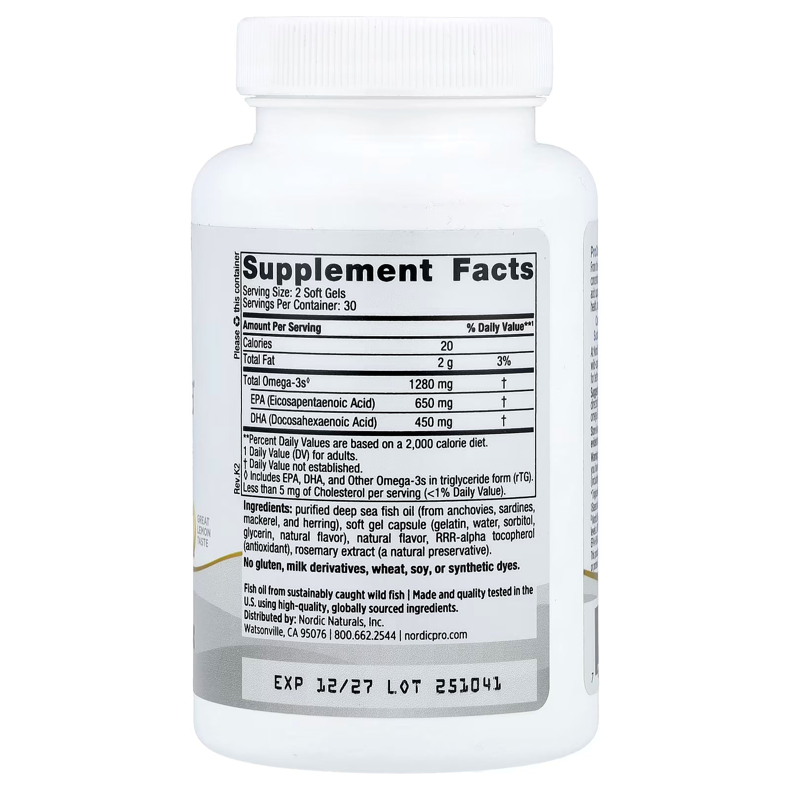 Nordic Naturals ProOmega Lemon Flavoured 650mg EPA 450 mg DHA 60 Soft Gels
