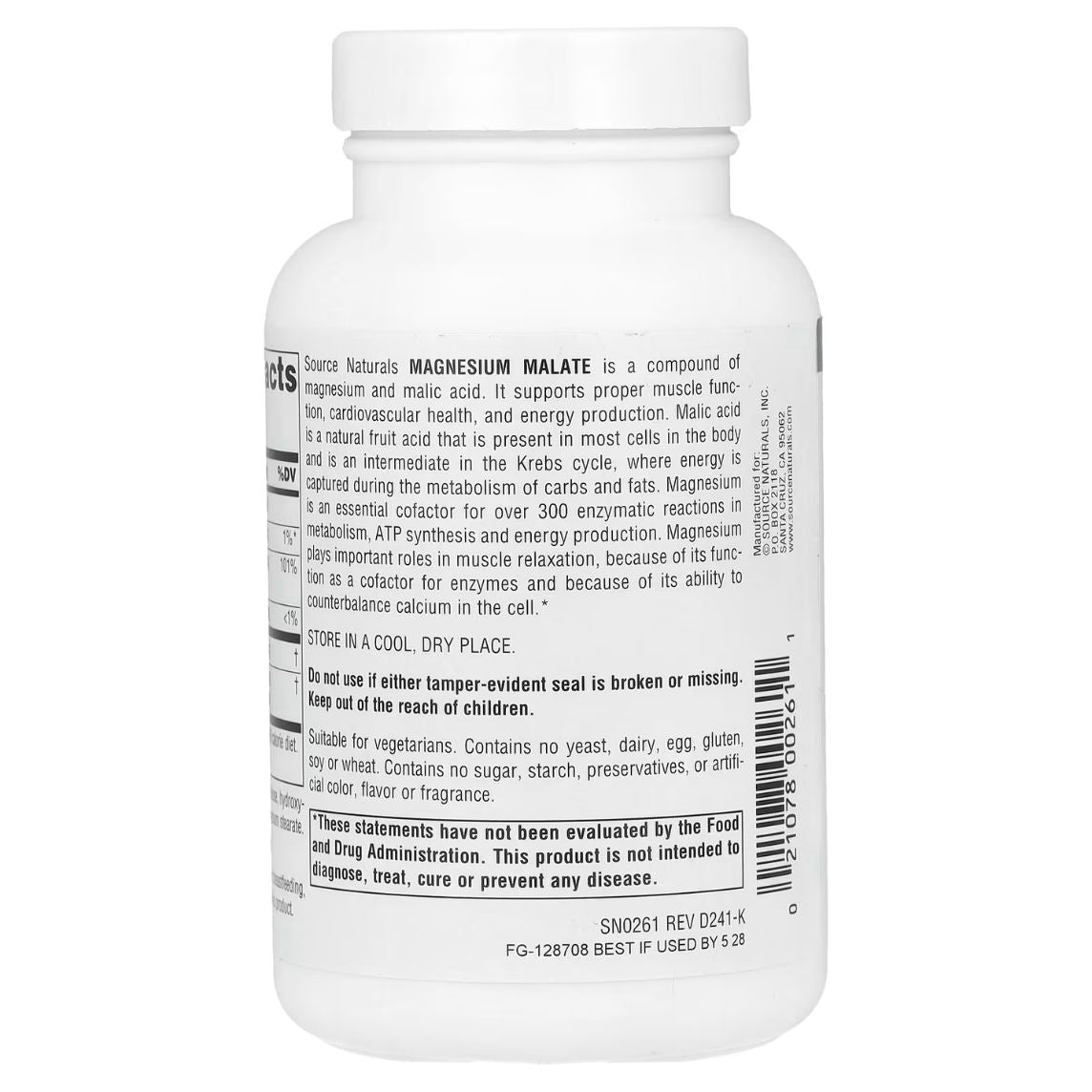 Source Naturals Magnesium Malate 1250mg 90 Tablets