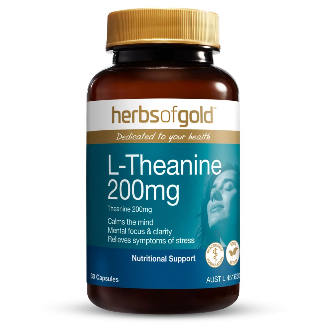 Herbs of Gold L-Theanine 200mg 30 Capsules