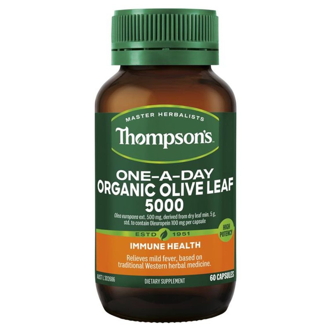 Thompson's One-A-Day Organic Olive Leaf 5000mg 60 Capsules