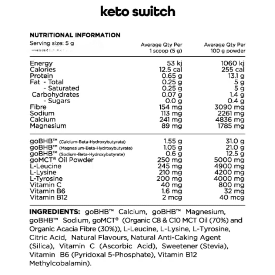 Switch Nutrition Keto Switch 60 Serves Pine Lime (BHB Ketones)