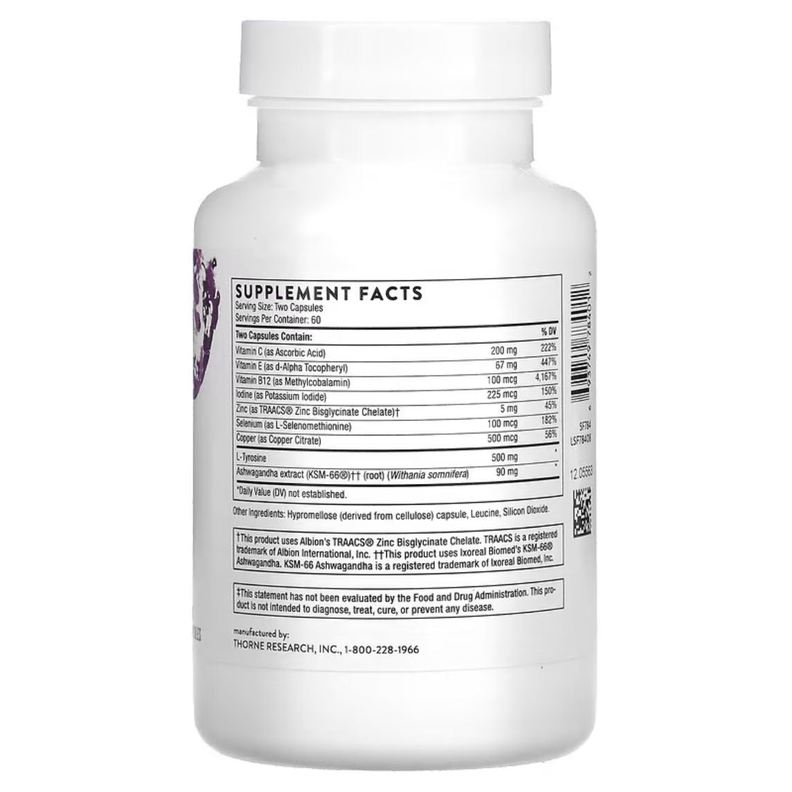 Thorne Research Thyrocsin 120 Capsules Thyroid Co-Factors