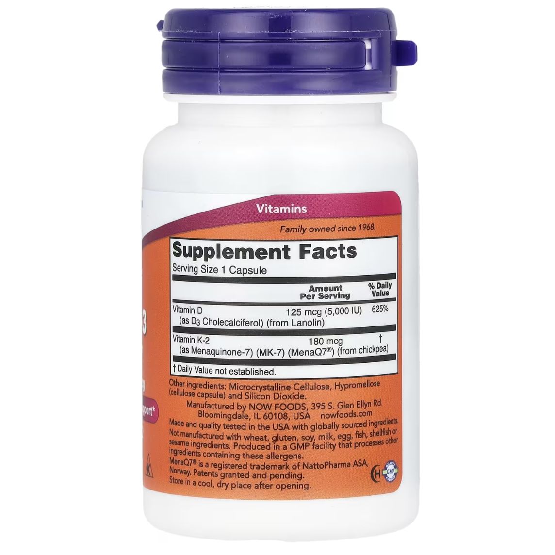 Now Foods Mega D-3 & MK-7 60 Capsules (5000iu / 180mcg)