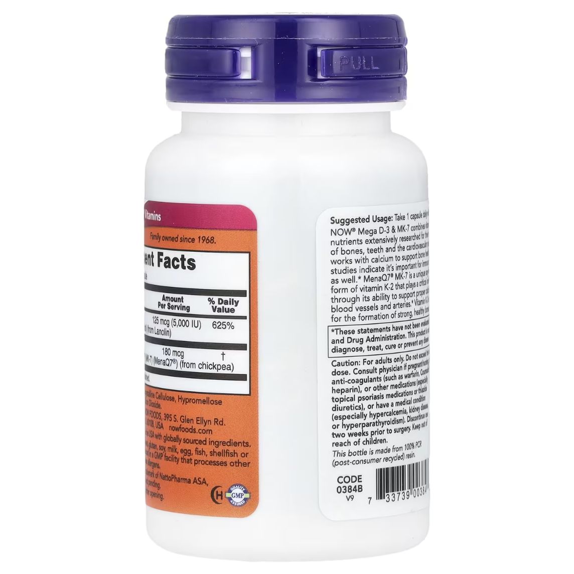 Now Foods Mega D-3 & MK-7 60 Capsules (5000iu / 180mcg)