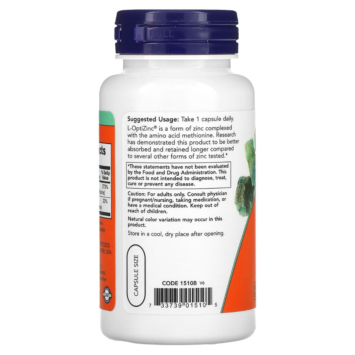 thumbnail image 2 of Now Foods L-OptiZinc 100 Veg Caps – 30 Mg Zinc Supplement 2 of 3