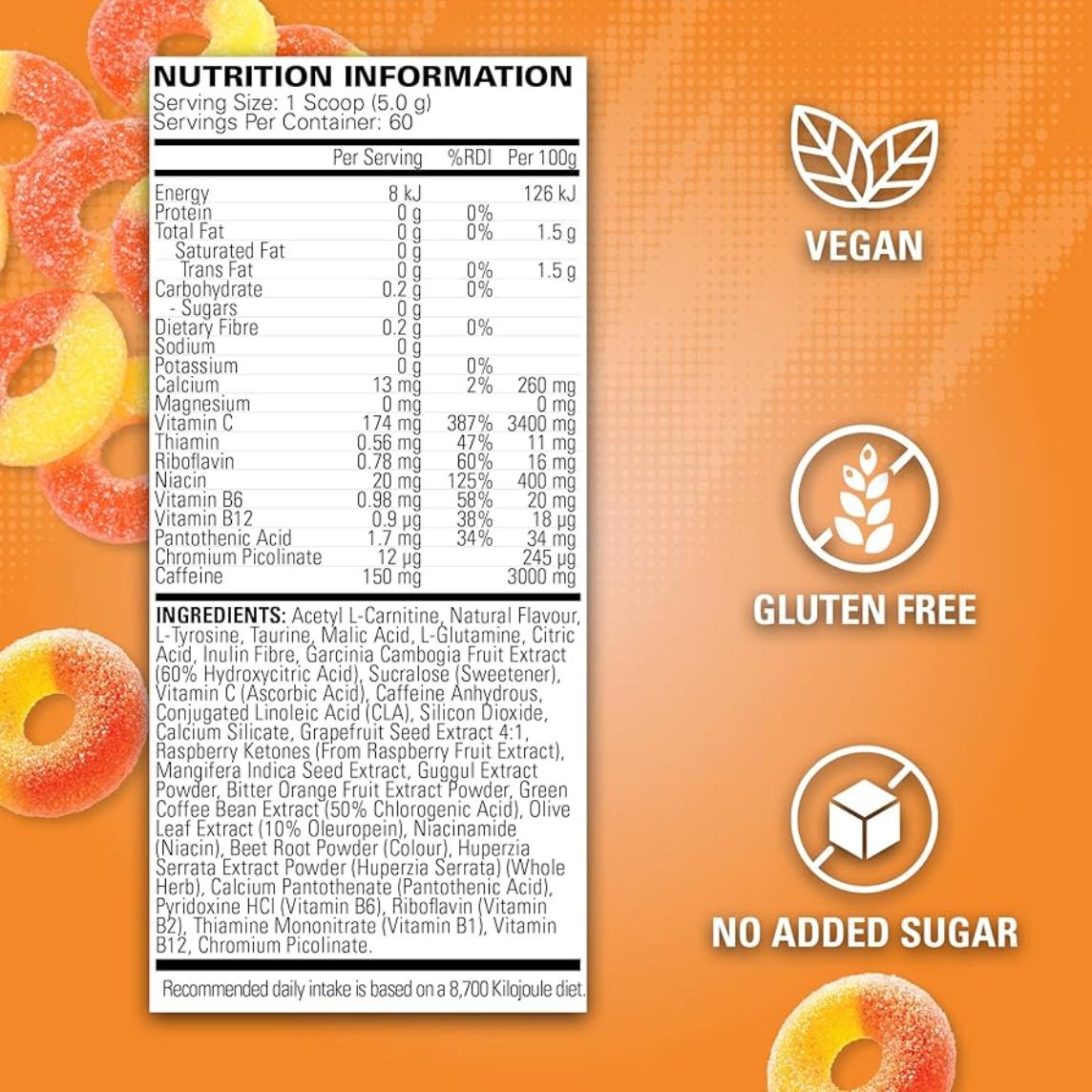 EHPLabs Oxyshred Ultra Concentration Shredding Formula 60 Serves Peach Candy Rings