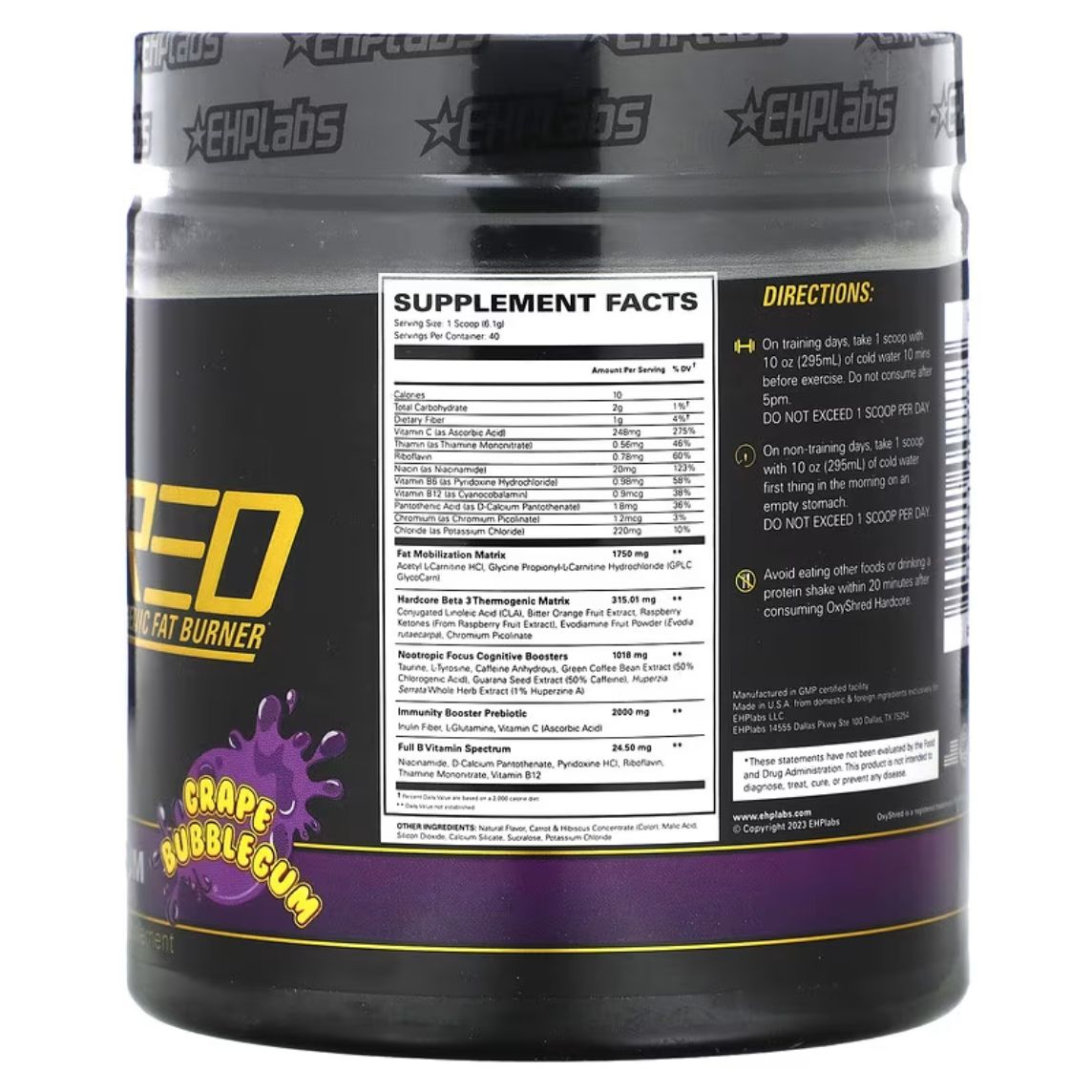 EHPLabs Oxyshred Hardcore Ultra Concentration 40 Serves Grape Bubblegum