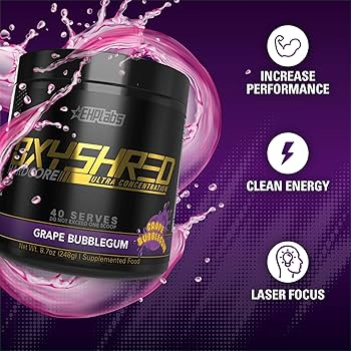 EHPLabs Oxyshred Hardcore Ultra Concentration 40 Serves Grape Bubblegum