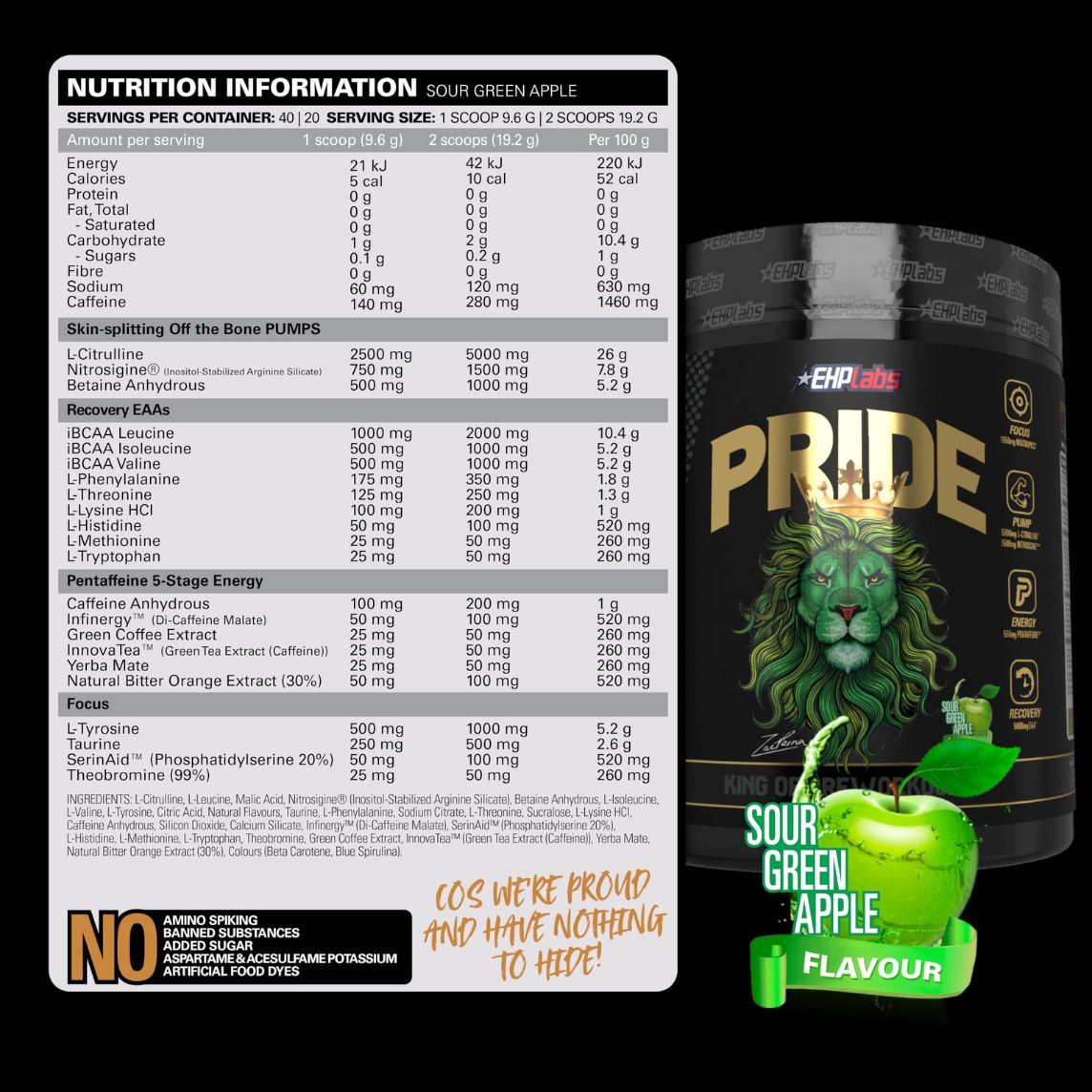 EHPLabs Pride Pre-Workout 40 Serves Sour Green Apple