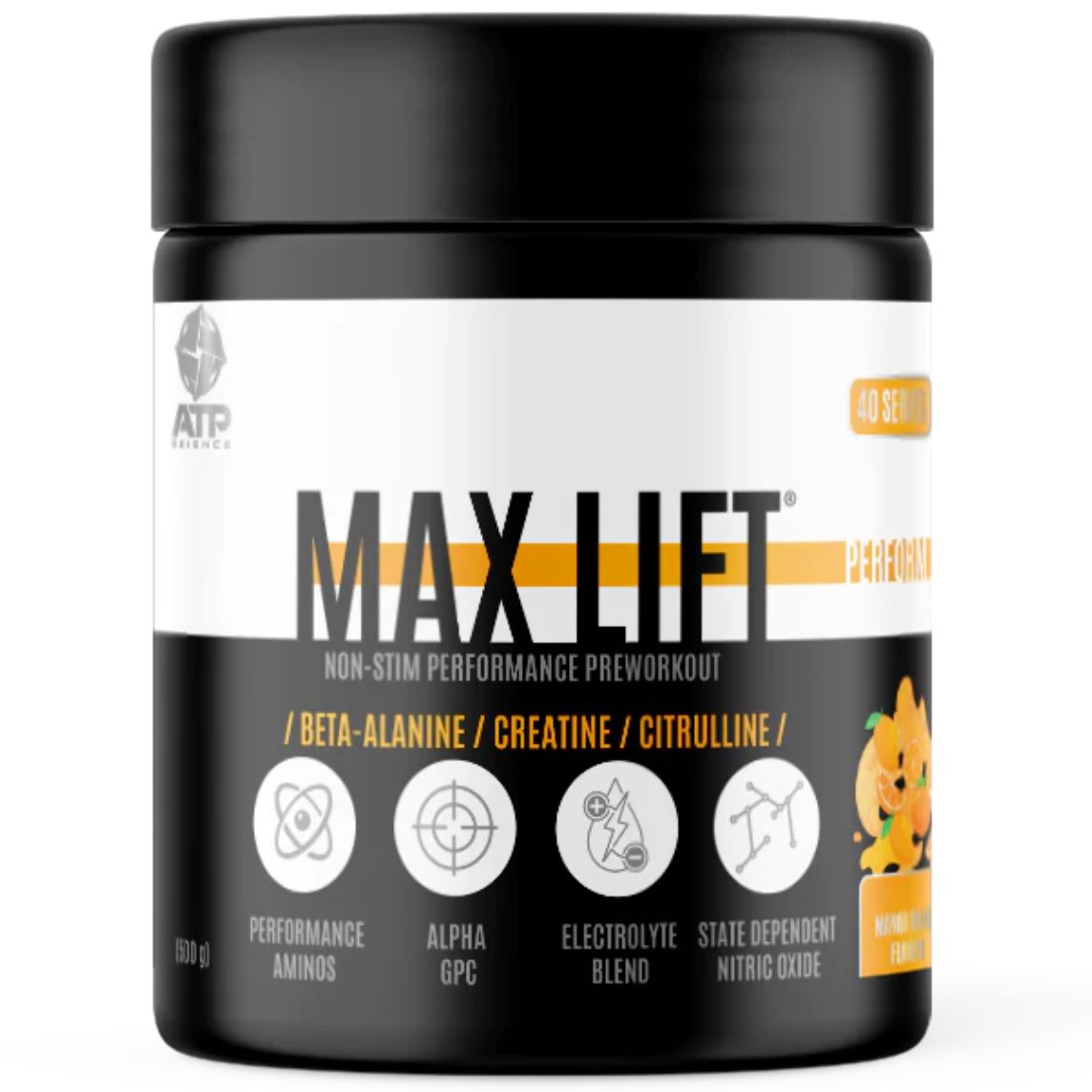 ATP Science Max Lift Non-Stimulant Pre-Workout 40 Serves Mango Orange