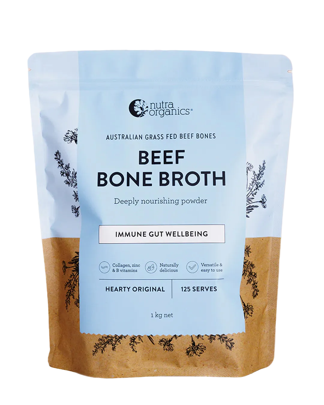 Nutra Naturals (Nutra Organics) Beef Bone Broth Hearty Original 1 kg, 125 Serves