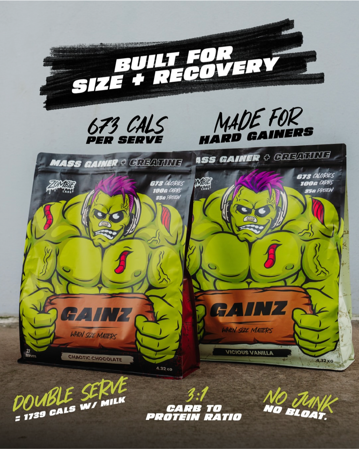 Zombie Labs Gainz Chaotic Chocolate Mass Gainer With Creatine 1.6kg