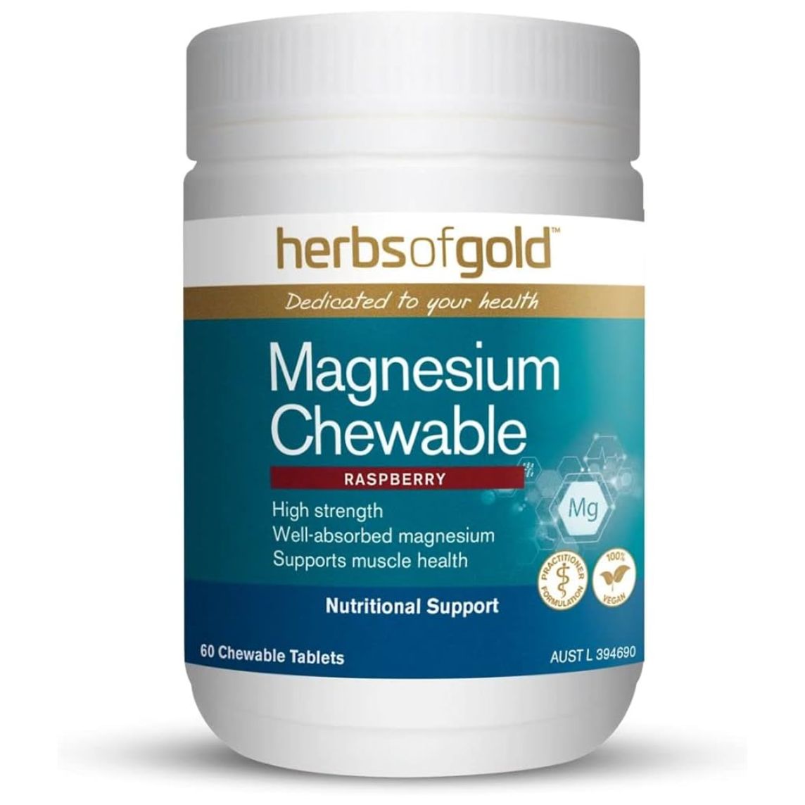 Herbs of Gold Magnesium Chewable Raspberry 60 Tablets