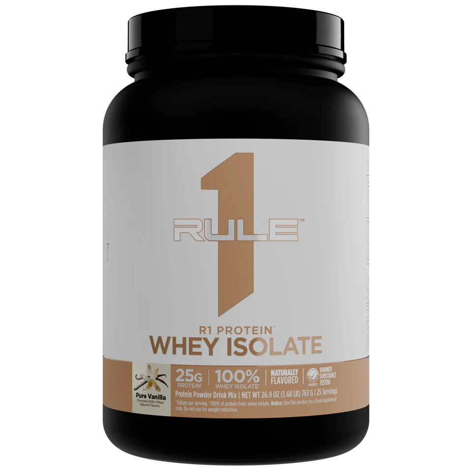 Rule 1 100% Whey Protein Isolate Powder Vanilla Naturally Flavoured (25 Servings) 1.68 lb