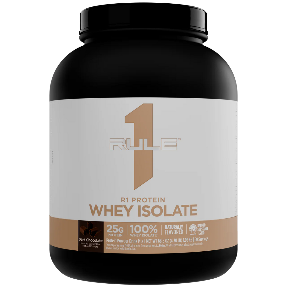 Rule 1 100% Whey Protein Isolate Naturally Flavoured 2.24 kg Dark Chocolate (60 Servings)