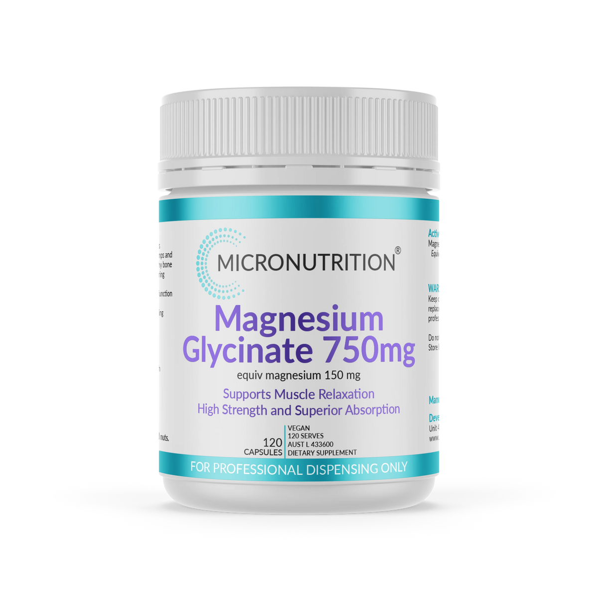 Micronutrition Magnesium Glycinate 750mg (150 elemental) 120 Vege Caps