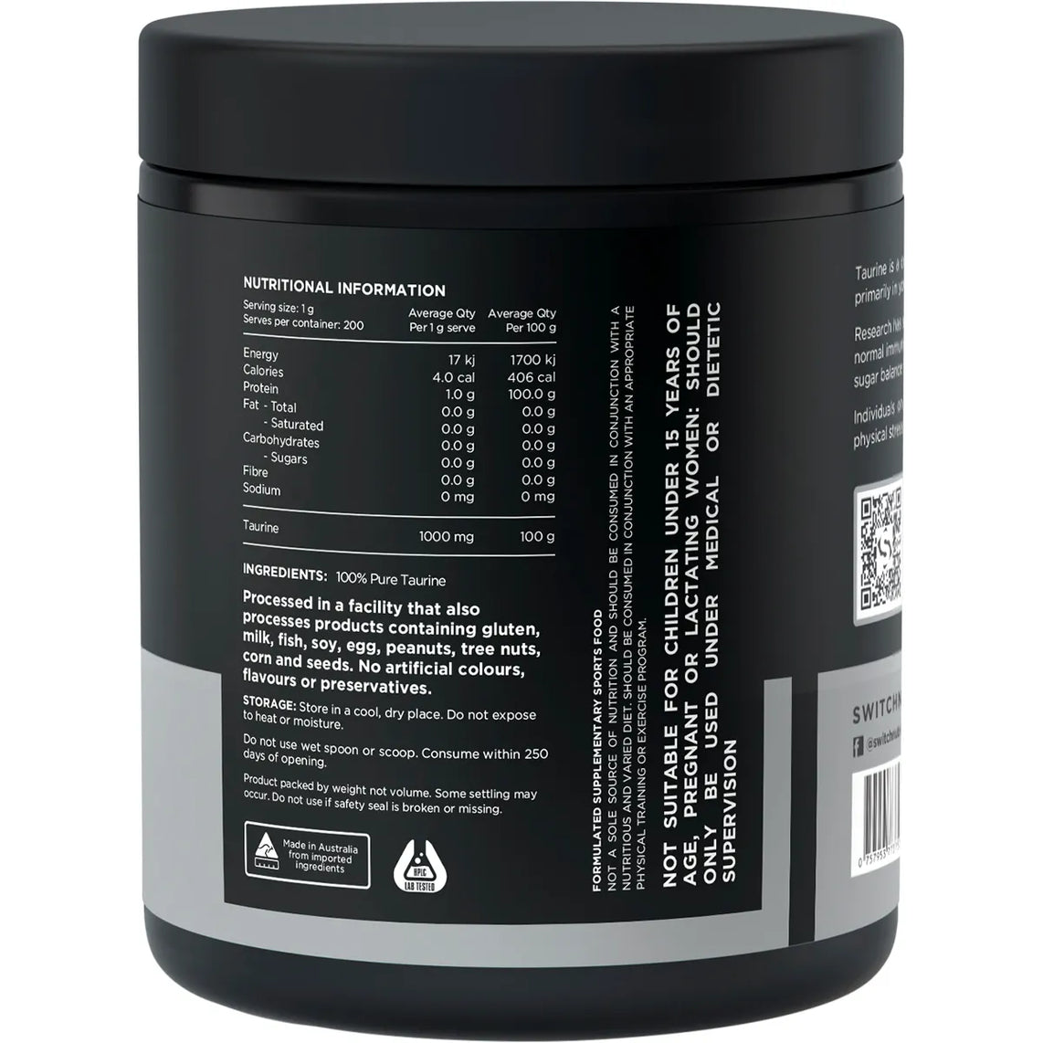 Switch Taurine Unflavoured 200g (200 serves)