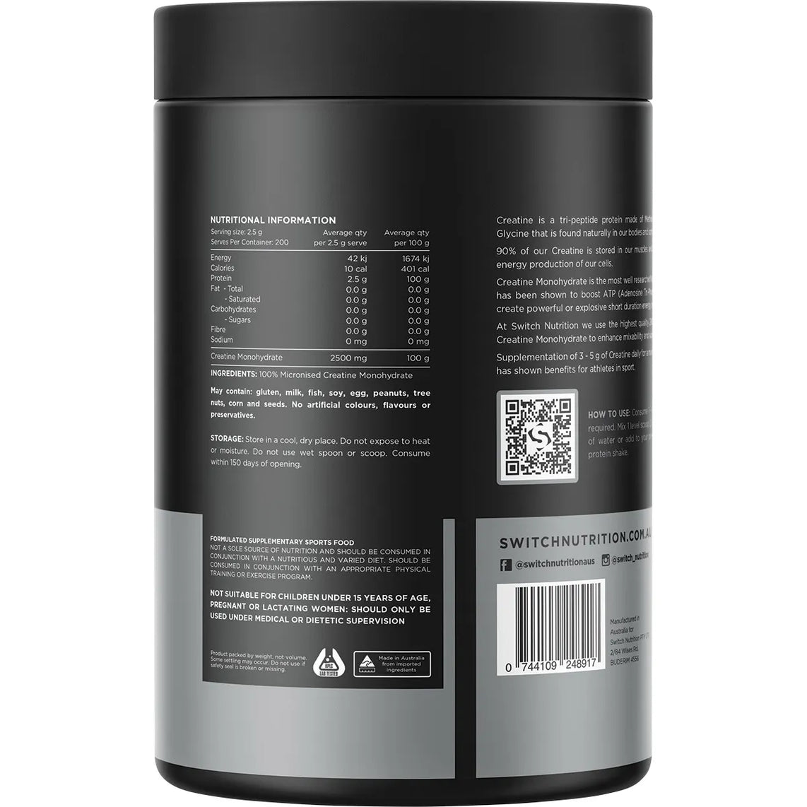 Switch Nutrition Essentials Micronised Creatine Monohydrate 250g