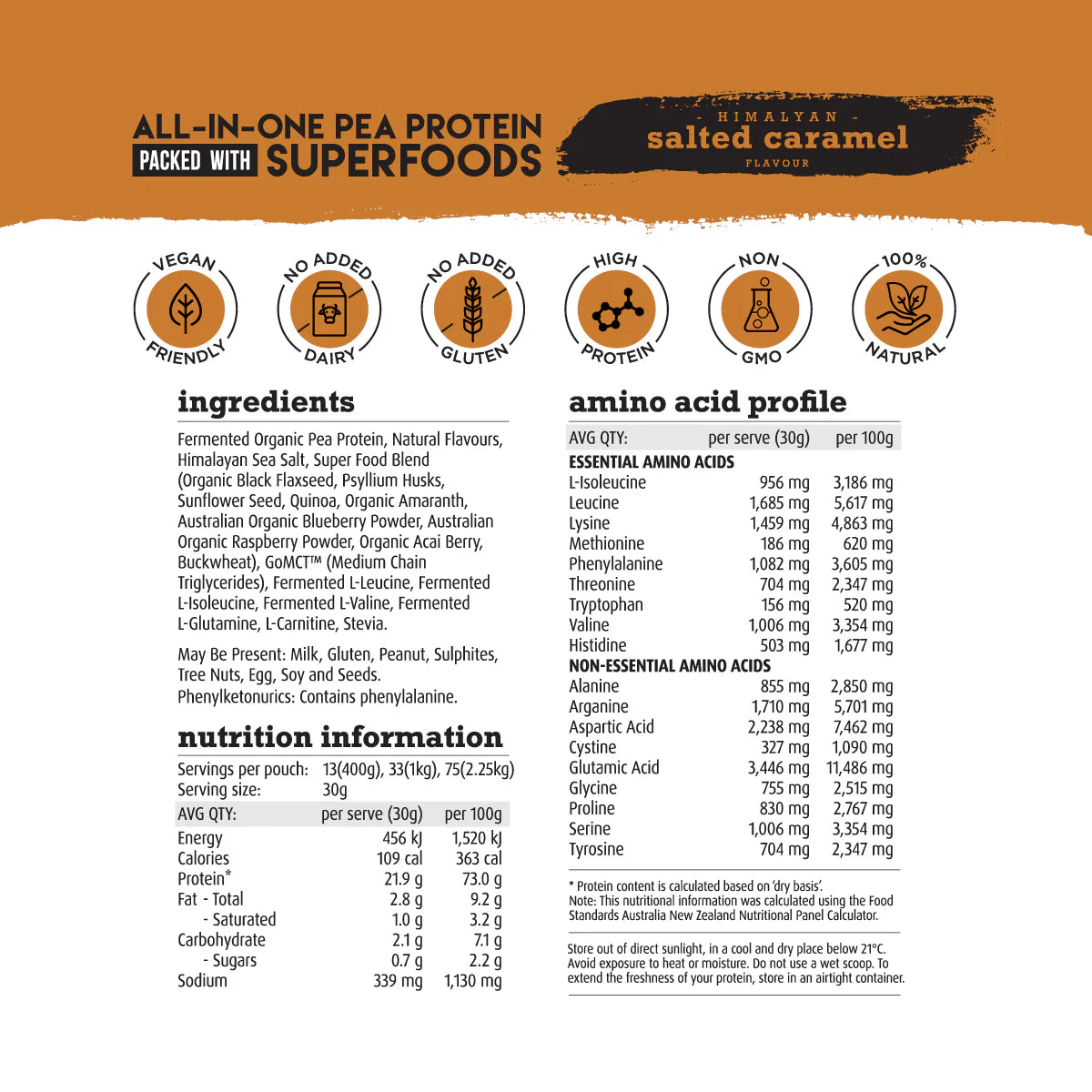 White Wolf Nutrition Vegan Superfood Protein Blend 2.25kg (75 Serves) Salted Caramel
