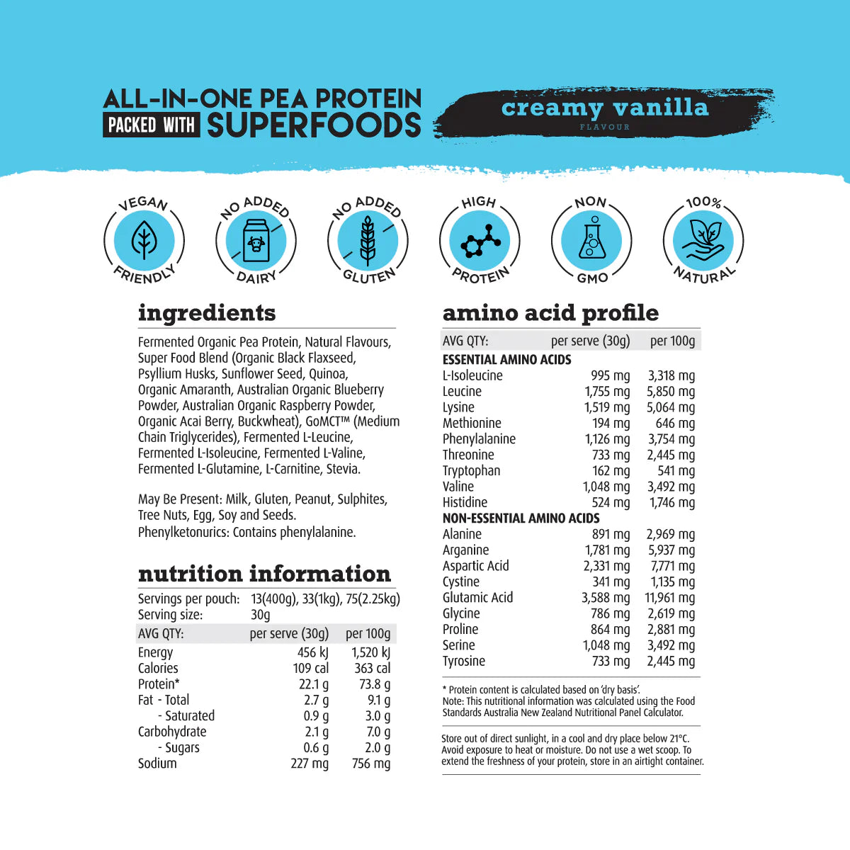 White Wolf Nutrition Vegan Superfood Protein Blend 400g Vanilla