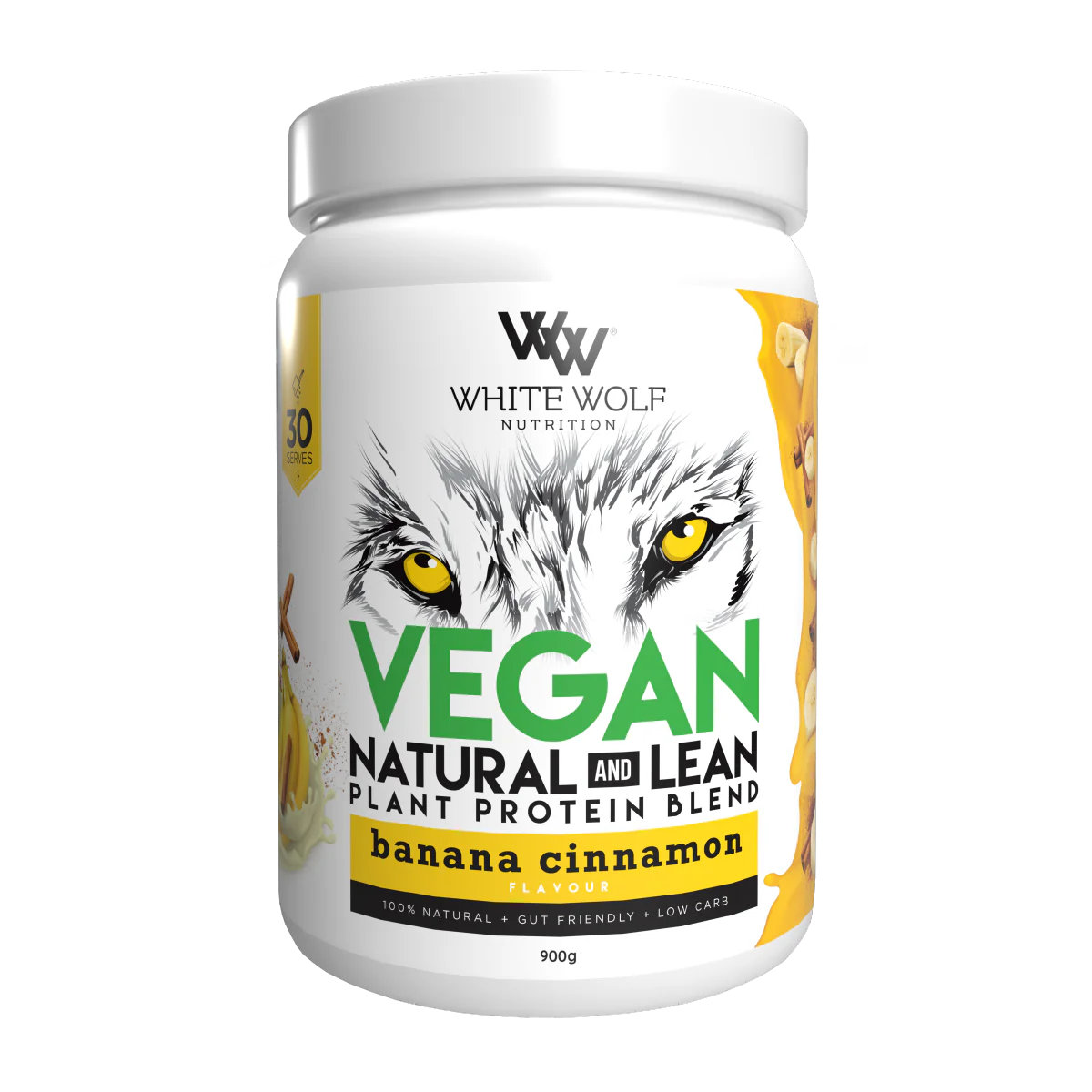 White Wolf Nutrition Vegan Natural+Lean Protein Banana Cinnamon 900g