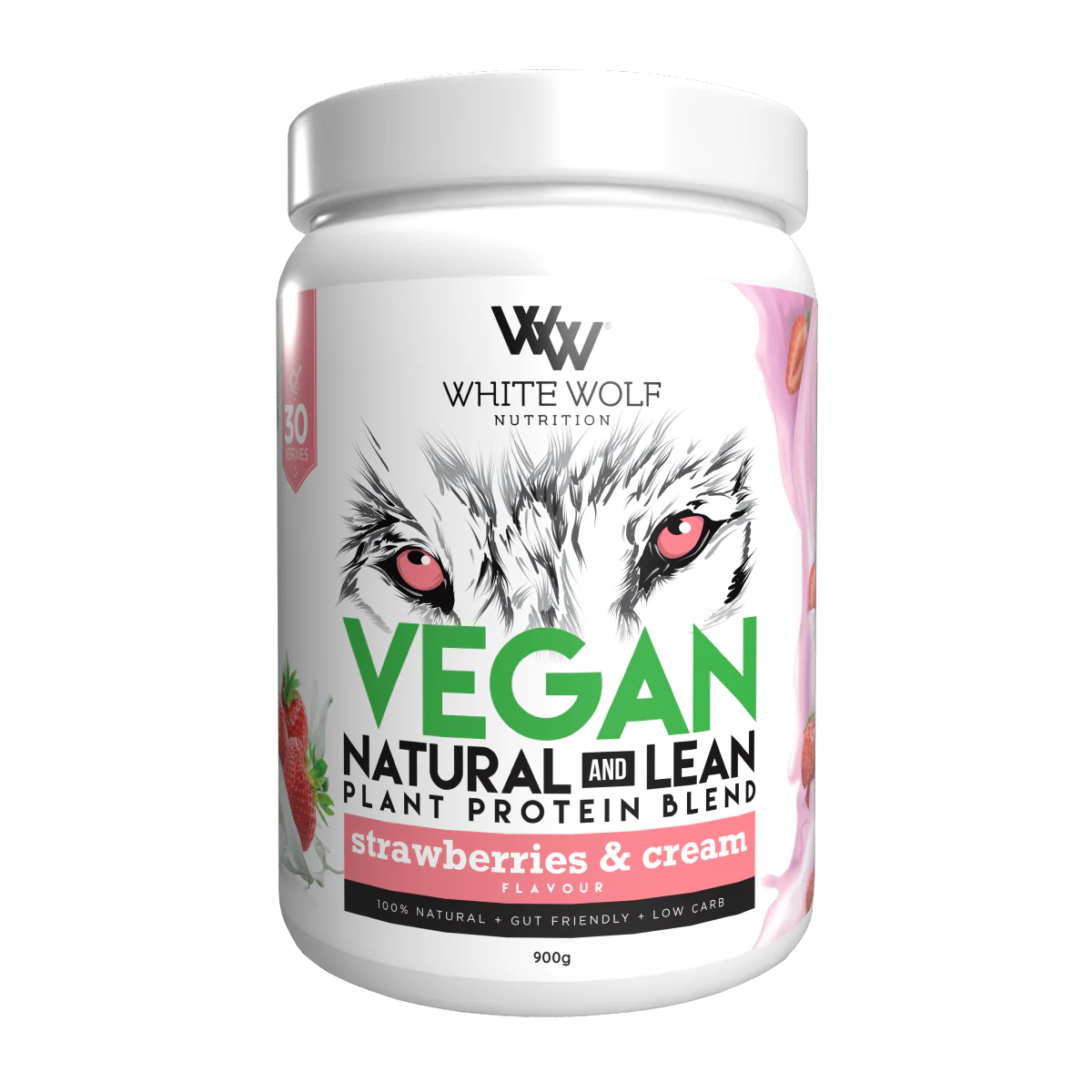 White Wolf Nutrition Vegan Natural+Lean Protein Strawberries & Cream 900g